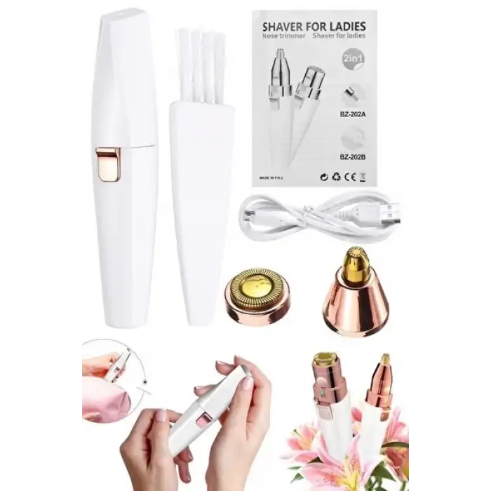 Mini Şık Tasarım Iki Başlı Led Işıklı Şarjlı Ruj Epilatör Kaş Düzeltici Kadın Epilasyon Tıraş Aleti