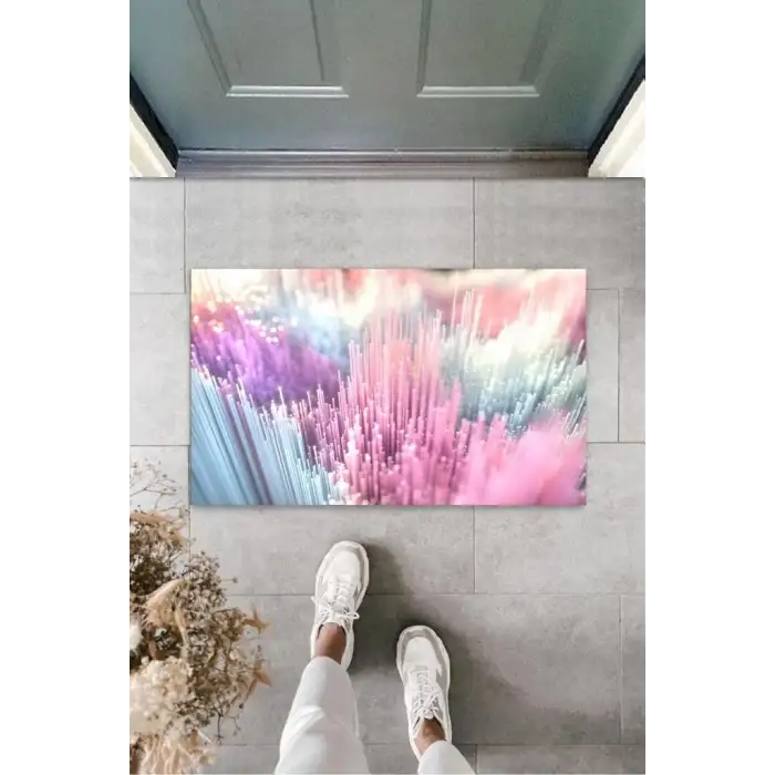 Pembe Kapı Önü Paspası Çoklu Çubuklar Desen  K-3206