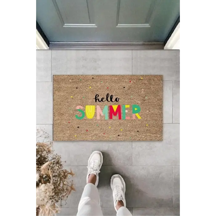 Renkli Kapı Önü Paspası Hello Summer Desen  K-3273