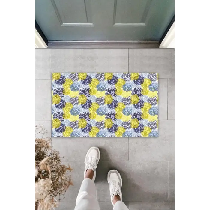 Sarı-Mavi Kapı Önü Paspası Karahindiba Desen  K-3226