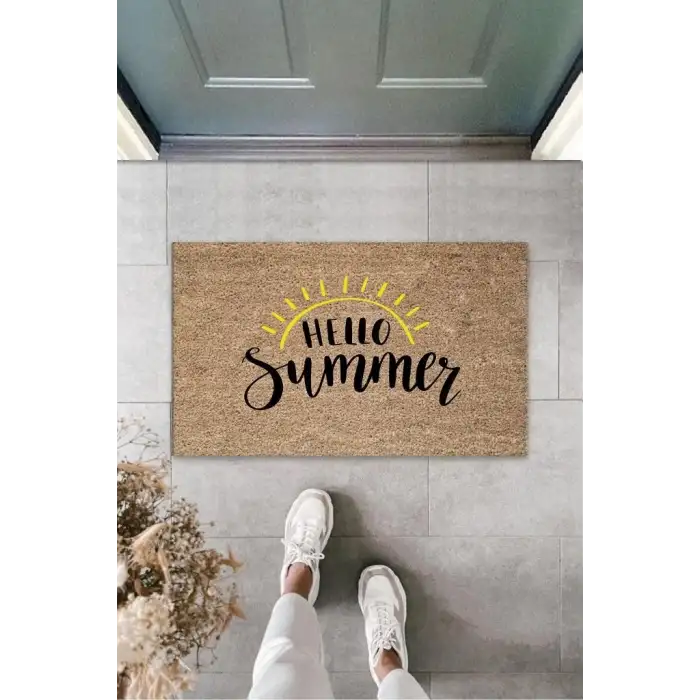 Siyah Kapı Önü Paspası Hello Summer Desen  K-3272