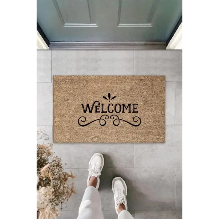 Siyah Kapı Önü Paspası Motifli Welcome Desen  K-3309