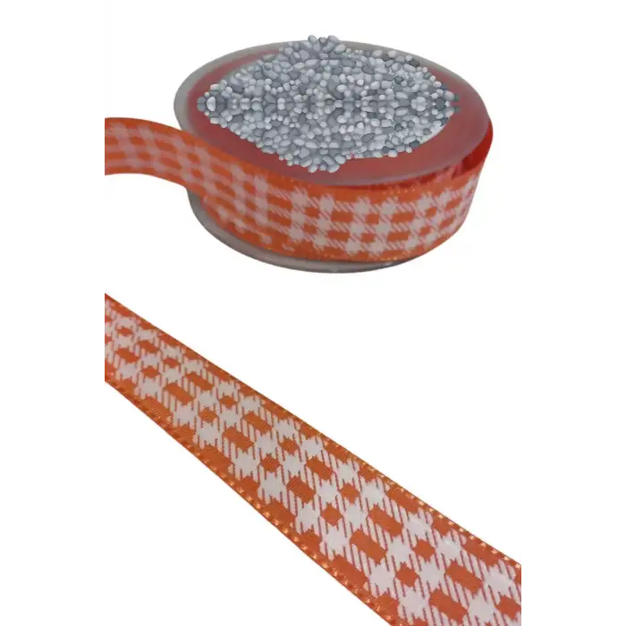 Tafta Ekoseli Kurdele 25 mm Turuncu 5 Metre