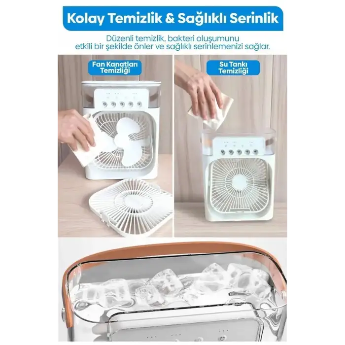 Taşınabilir Işıklı 5 Spreyli Vantilatör Buzlu Buharlı Vantilatör Mini Fan Nemlendirici