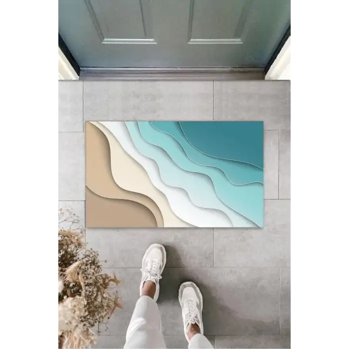 Turkuaz Kapı Önü Paspası Dalga Desen  K-3229