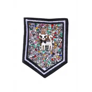 Aplike Ütü İle Yapışan Taşlı Kedi Arma 5 cm