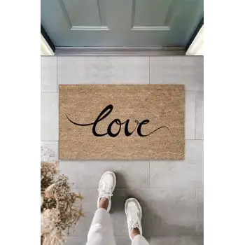Bej Kapı Önü Paspası Büyük Yazılı Love Desen  K-3316