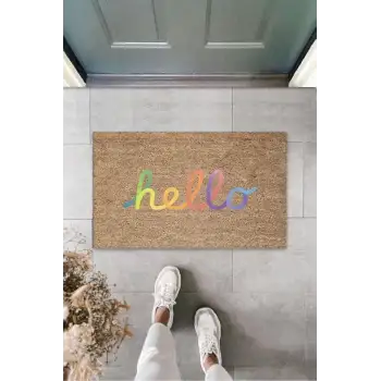 Bej Kapı Önü Paspası Hello Desen  K-3287