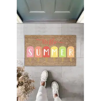 Bej Kapı Önü Paspası Hello Summer Dondurma Desen  K-3275