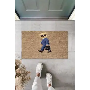 Bej Kapı Önü Paspası Rush Hour Ayıcık Desen  K-3318