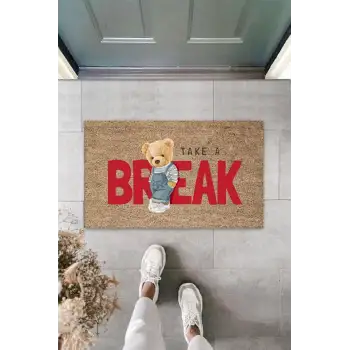 Bej Kapı Önü Paspası Take A Break Ayıcık Desen  K-3354
