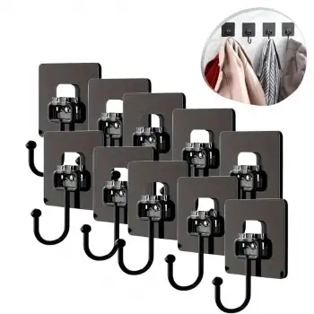 New 10 Adet Duvara, Dolapa Yapışan Güçlü Yapışkanlı Siyah Duvar Askısı