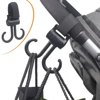 New 2li Bebek Arabasına Uyumlu Cırtlı  Eşya Taşıma Aparatı 360 Derece Dönebilen Plastik Kanca
