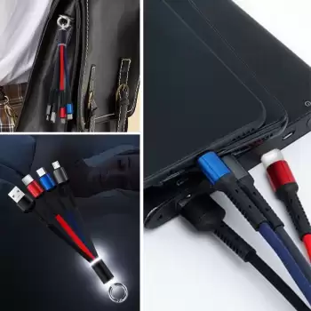 New Işıklı Anahtarlık Model 3 in 1 USB Çıkışlı MİKRO,TYPE-C ve İphone Uyumlu Şarj Kablosu