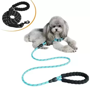 New Reflektörlü Fosforlu Köpek Gezdirme Halatı Tasma Kayışı Metal Kancalı 130 cm