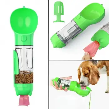 New Taşınabilir Hazneli Mama Kaplı ,Kaka Poşetli Kedi,Köpek Suluğu-300ml