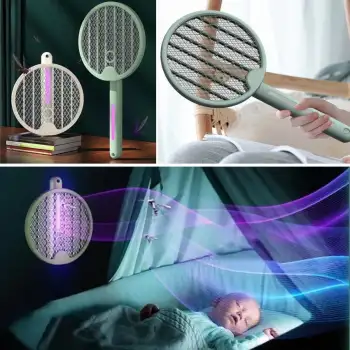 New Tenis Raketi Tipi Masaüstü Olabilen Gece Lambalı Sinek Kovucu,Öldürücü Raket