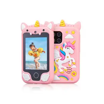 Çocuklar İçin Eğitici Telefon Dokunmatik Ekran Çift Kameralı Fenerli Müzik Çalar Oyun Video Pembe