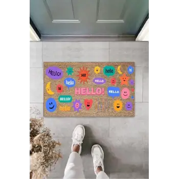 Çok Renkli Kapı Önü Paspası Hello Desen  K-3285