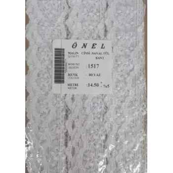 Dantel Polyester Sanal Tül Bant Beyaz 14,50 Metre En 6 cm ON-1517-B