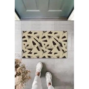 Dekoratif Dijital Baskı Kahverengi Geometrik Dış Mekan Paspas K-2096