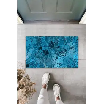 Dekoratif Dijital Baskı Mavi Batik Dış Mekan Paspas K-2095