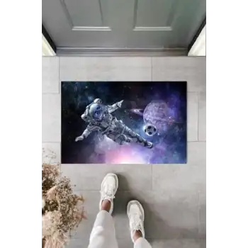 Dekoratif Dijital Galaxy Astronot Mavi Kapı Paspası Dış Mekan Paspas K-2119