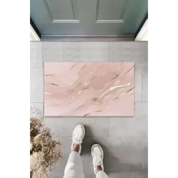 Dekoratif Dijital Modern Dalgalı Açık Pembe Kapı Paspası Dış Mekan Paspas K-3113