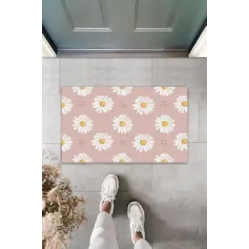 Dekoratif Dijital Papatya Lila Kapı Paspası Dış Mekan Paspas K-3104