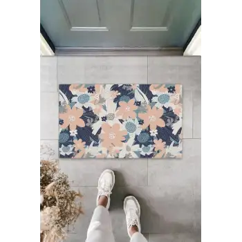 Dekoratif Dijital Soft Büyük Çiçekler Pudra Kapı Paspası Dış Mekan Paspas K-3108