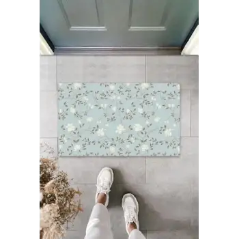Dijital Baskı Açık Mavi Çoklu Çiçek Kapı Paspası