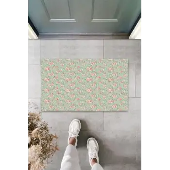 Dijital Baskı Açık Yeşil Çoklu Çiçek Paspas K-3072