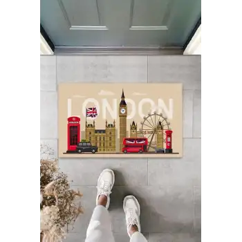 Dijital Baskı Bej London Temalı Paspas K-3020