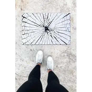 Dijital Baskı Beyaz Kırık Cam Desen Kapı Önü Paspası K-1046