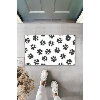 Dijital Baskı Beyaz Siyah Patiler Dekoratif Kapı Paspası K-2024