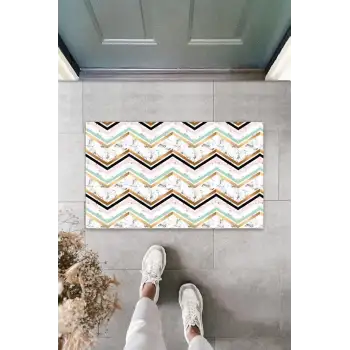 Dijital Baskı Beyaz Zigzag Kapı Paspası K-3083