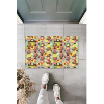 Dijital Baskı Çok Renkli Daireler Paspas K-3073