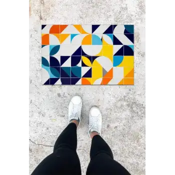 Dijital Baskı Çok Renkli Geometrik Desen Kapı Önü Paspası K-1070