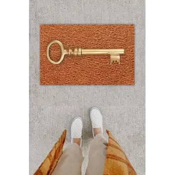 Dijital Baskı Dekoratif Anahtar Kahverengi Kapı Önü Paspası K-1240