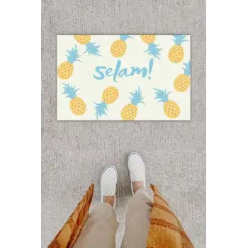 Dijital Baskı Dekoratif Ananas Mavi Kapı Önü Paspası K-1214