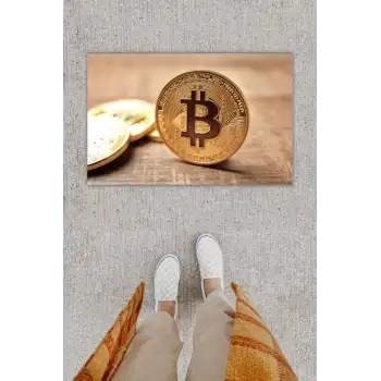 Dijital Baskı Dekoratif Bitcoin Pudra Kapı Önü Paspası K-1280