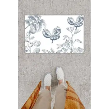 Dijital Baskı Dekoratif Çiçek Krem Kapı Önü Paspası K-1271