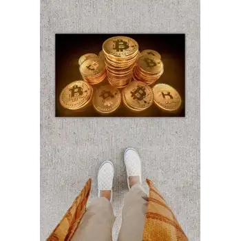Dijital Baskı Dekoratif Çoklu Bitcoin Gold Kapı Önü Paspası K-1279