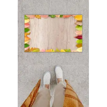 Dijital Baskı Dekoratif Çoklu Yaprak Gri Kapı Önü Paspası K-1233