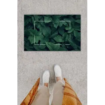 Dijital Baskı Dekoratif Doğal Yaprak Yeşil Kapı Önü Paspası K-1234