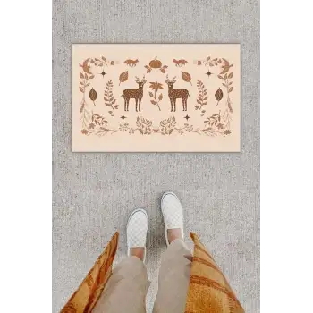 Dijital Baskı Dekoratif Geyik Pudra Kapı Önü Paspası K-1215