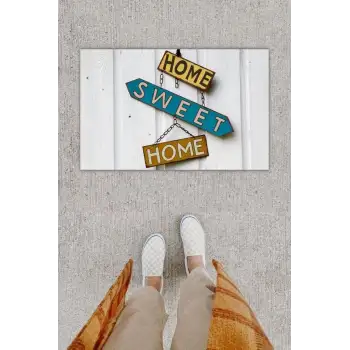 Dijital Baskı Dekoratif Home Sweet Home Beyaz Kapı Önü Paspası K-1229