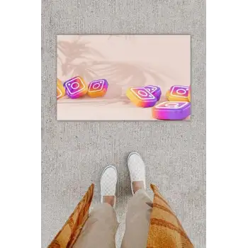Dijital Baskı Dekoratif Instagram Pembe Kapı Önü Paspası K-1269