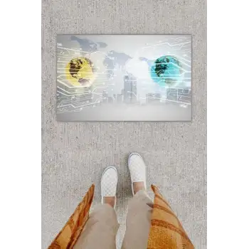 Dijital Baskı Dekoratif Işlemci Kart Gri Kapı Önü Paspası K-1290