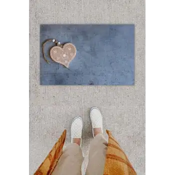 Dijital Baskı Dekoratif Kalp Antrasit Kapı Önü Paspası K-1291